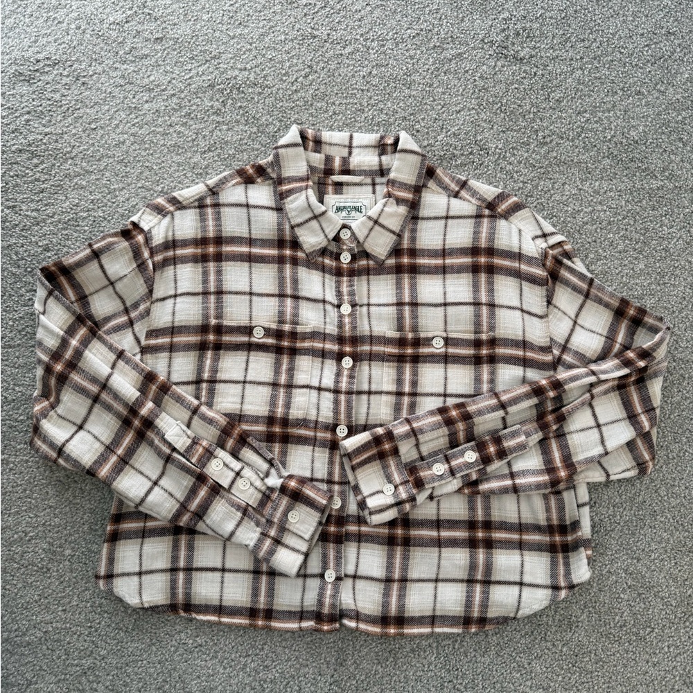American Eagle Outfitters Flannel - Brown and White